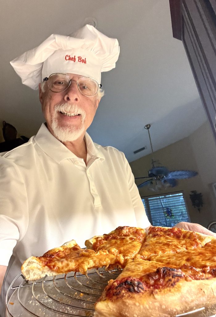 Bob with his pizza